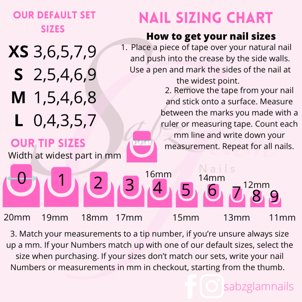 custom press on nails uk sizing chart