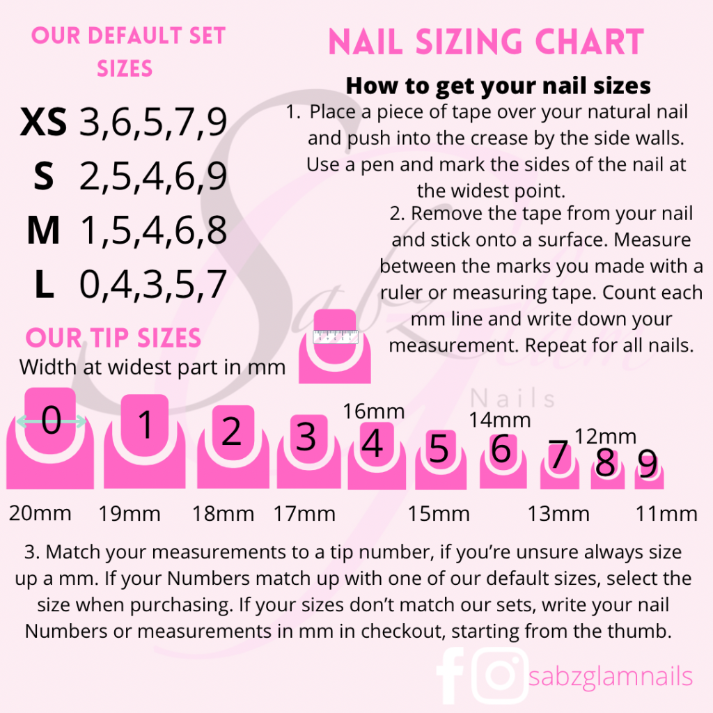 Press Ons Sizing Chart - Sabz Massage